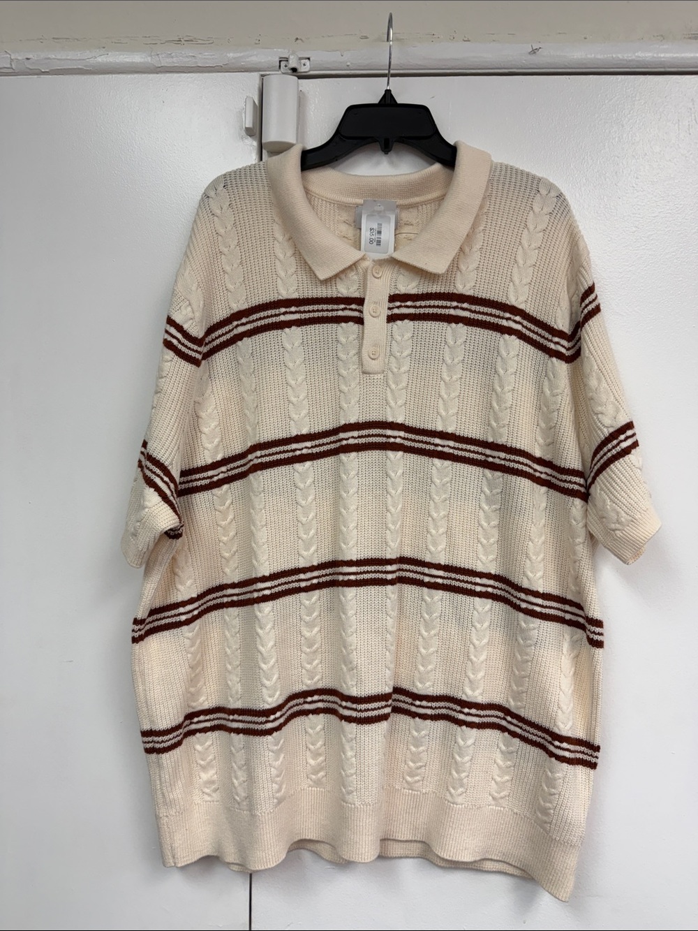 Goodfellow & Co Cream Polo Cable-Knit Men's Sweater with Brown Stripes size xxl